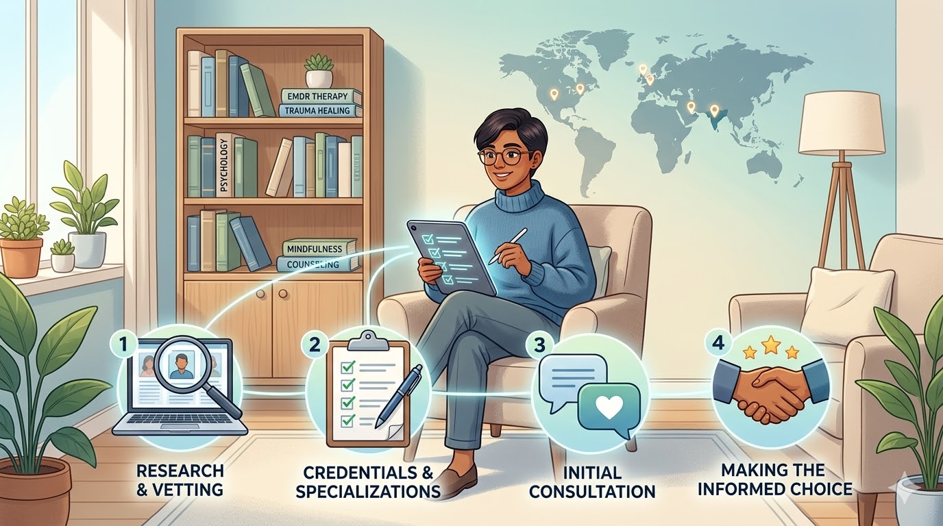 Step-by-step guide illustration for choosing the right EMDR therapist