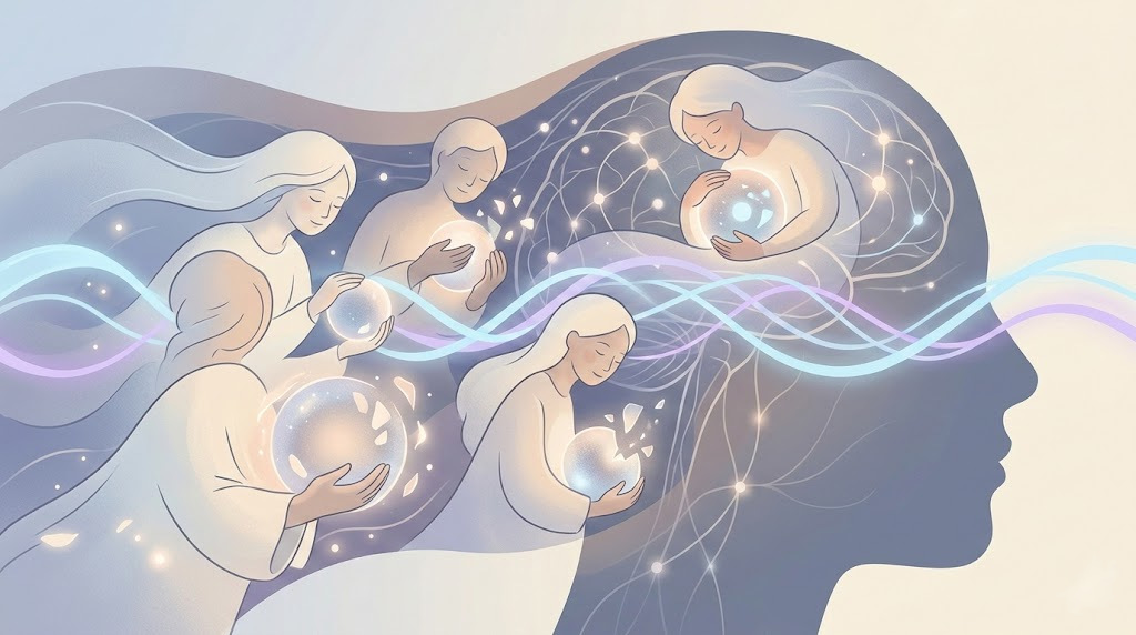 Illustration showing protective parts as guardians during EMDR therapy processing