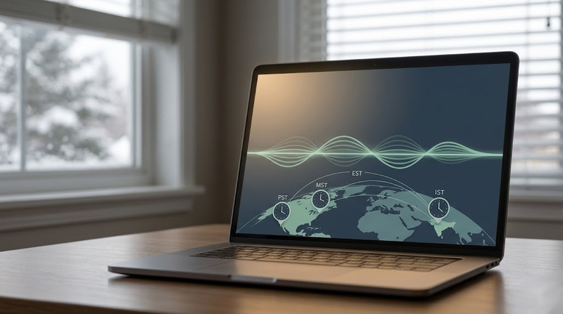 Canadian client accessing online EMDR therapy via video call with Dr. Antonio D'Costa, showing remote bilateral stimulation setup across Canada-India time zones.