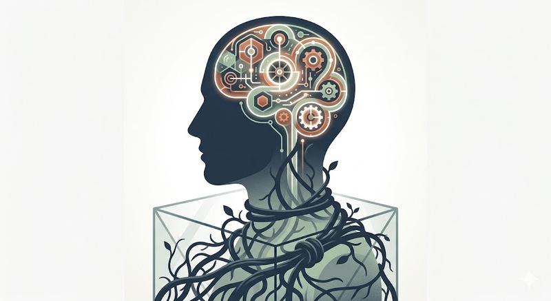 Abstract representation of an overthinking mind stuck in a loop despite having insight
